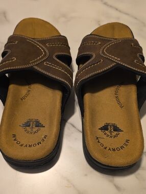 Men's Dockers Brown Suede-Look Memory Foam Slide Sandals